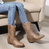 GLOBALWIN Square Toe Black Cowboy Boots For Women Cowgirl Western Boots With Low Heel Size 10M(Camel)