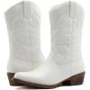 GLOBALWIN Square Toe Black Cowboy Boots For Women Cowgirl Western Boots With Low Heel Size 10M(White)