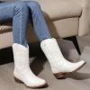 GLOBALWIN Square Toe Black Cowboy Boots For Women Cowgirl Western Boots With Low Heel Size 10M(White)