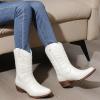 GLOBALWIN Square Toe Black Cowboy Boots For Women Cowgirl Western Boots With Low Heel Size 10M(White)