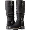 GLOBALWIN Women’s Chunky Low Heels Boots Knee High Boots For Women(19yy15 Black)