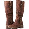 GLOBALWIN Women’s Chunky Low Heels Boots Knee High Boots For Women(19yy15 Brown)