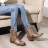 GLOBALWIN Women’s Mid Calf The Western Cowboy Boots Fashion Cowgirl Boots For Women Low Heel(Camel)