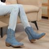 GLOBALWIN Women’s Mid Calf The Western Cowboy Boots Fashion Cowgirl Boots For Women Low Heel(Denim Blue)