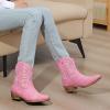 GLOBALWIN Women’s Mid Calf The Western Cowboy Boots Fashion Cowgirl Boots For Women Low Heel(Pink)