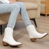 GLOBALWIN Women’s Mid Calf The Western Cowboy Boots Fashion Cowgirl Boots For Women Low Heel(White)
