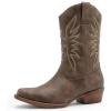 GLOBALWIN Square Toe Black Cowboy Boots For Women Cowgirl Western Boots With Low Heel Size 10M(Brown)