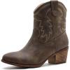 GLOBALWIN Women’s Cowgirl Boots Ankle Brown Cowboy Boots With Embroidered Stitching Low Heel Comfortable Western Boots For Country Outfits(25yy04 Brown)