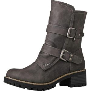 GLOBALWIN Lace up Mid Calf Motorcycle Fashion Festival Boots Combat Riding Military Boots for Women(19yy19grey)