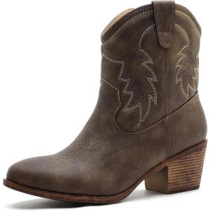 GLOBALWIN Women’s Cowgirl Boots Ankle Brown Cowboy Boots With Embroidered Stitching Low Heel Comfortable Western Boots For Country Outfits(25yy04 Brown)