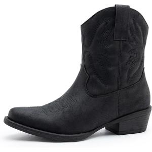 GLOBALWIN Women’s Mid Calf The Western Cowboy Boots Fashion Cowgirl Boots For Women Low Heel(Black)