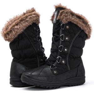 GLOBALWIN Women’s Snow Boots Waterproof Mid-Calf Winter Boots with Thermal Fleece Lining, Insulated Cold Weather Protection, and Non-Slip Sole for Snowy Commutes(1817 Black)