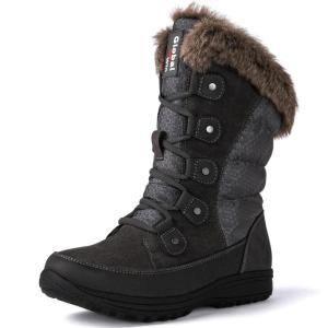 GLOBALWIN Women’s Snow Boots Waterproof Mid-Calf Winter Boots with Thermal Fleece Lining, Insulated Cold Weather Protection, and Non-Slip Sole for Snowy Commutes(1817 Grey4)