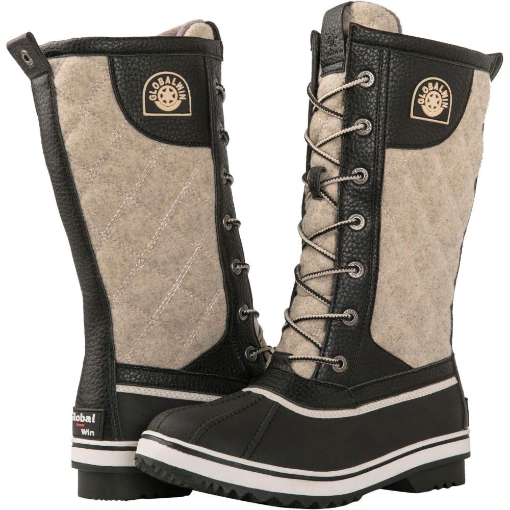 imageGLOBALWIN Womens Mid Calf Winter Snow Boots1907blackBeige
