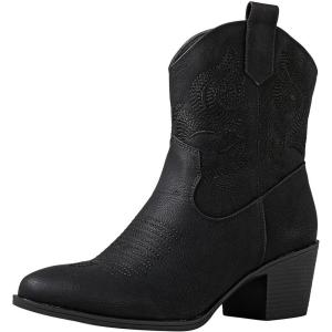 GLOBALWIN Women’s The Western Wear Fashion Cowboy Cowgirl Free Birds Country Concert Disco Outfits Low Heel Walking Boots For Ladies(19yy16 Black)