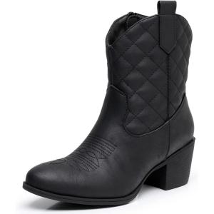 GLOBALWIN Women’s The Western Wear Fashion Cowboy Cowgirl Free Birds Country Concert Disco Outfits Low Heel Walking Boots For Ladies(19yy16 Black2)