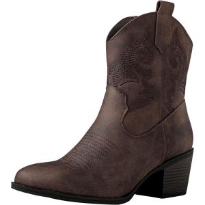 GLOBALWIN Women’s The Western Wear Fashion Cowboy Cowgirl Free Birds Country Concert Disco Outfits Low Heel Walking Boots For Ladies(19yy16 Brown)