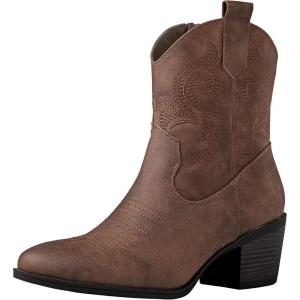 GLOBALWIN Women’s The Western Wear Fashion Cowboy Cowgirl Free Birds Country Concert Disco Outfits Low Heel Walking Boots For Ladies(19yy16 Camel)