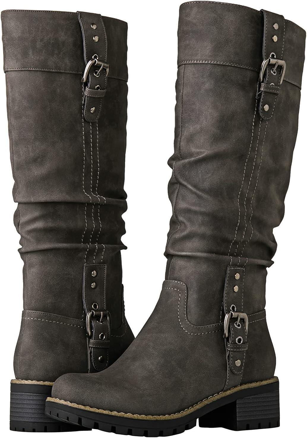 imageGLOBALWIN Womens Chunky Low Heels Boots Knee High Boots For Women19yy15 Grey