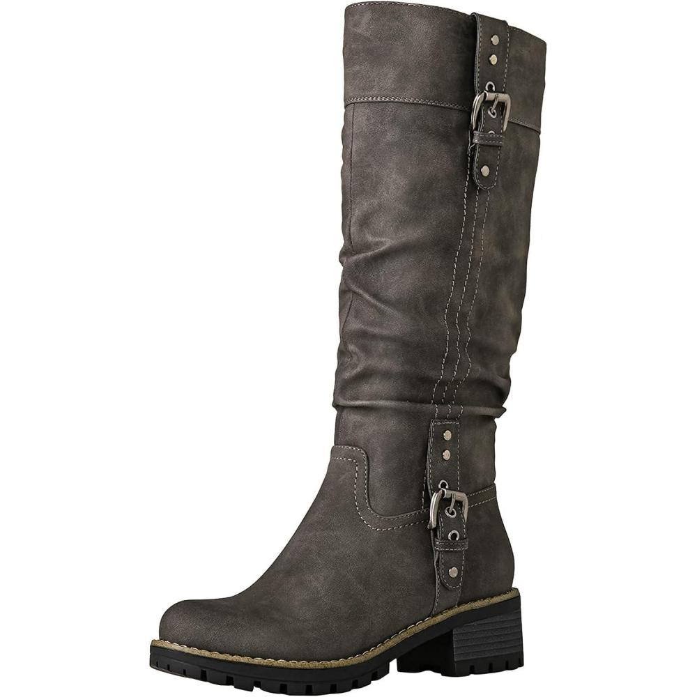 imageGLOBALWIN Womens Chunky Low Heels Boots Knee High Boots For Women19yy15 Grey