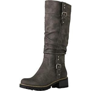 GLOBALWIN Women’s Chunky Low Heels Boots Knee High Boots For Women(19yy15 Grey)