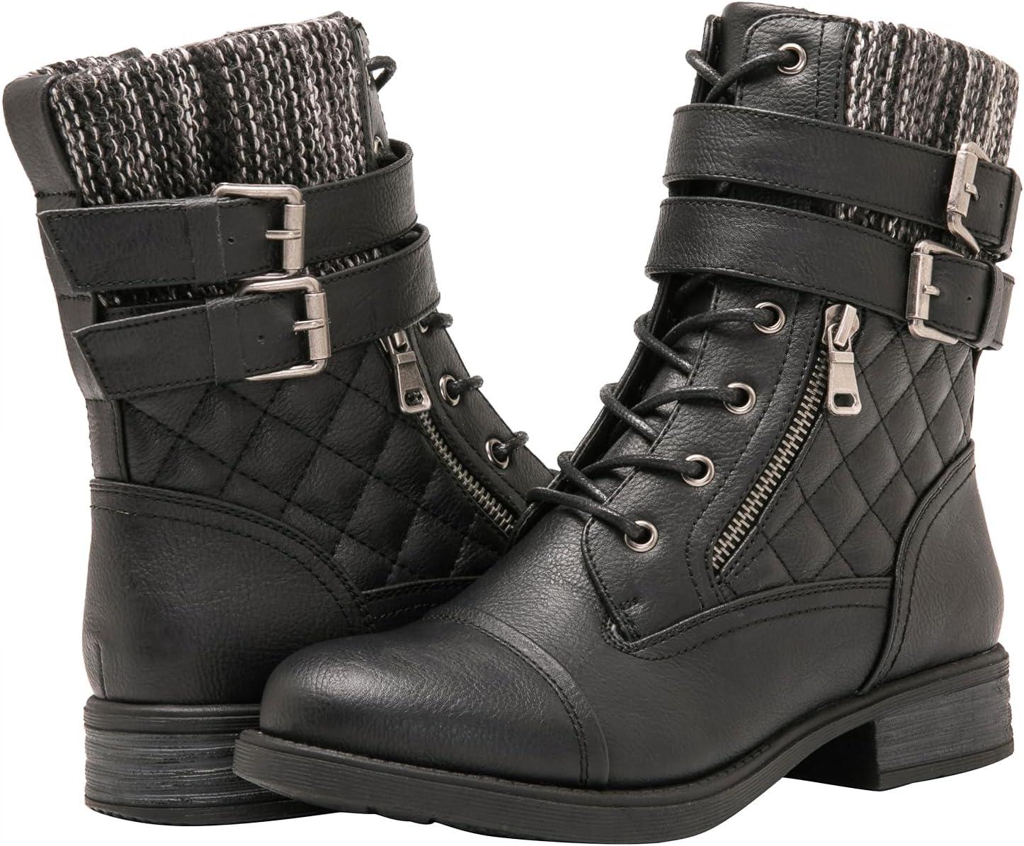 imageGLOBALWIN 1903 Womens Fashion Low Heels Lace Up Ankle Boots Combat Boots For Women1903black