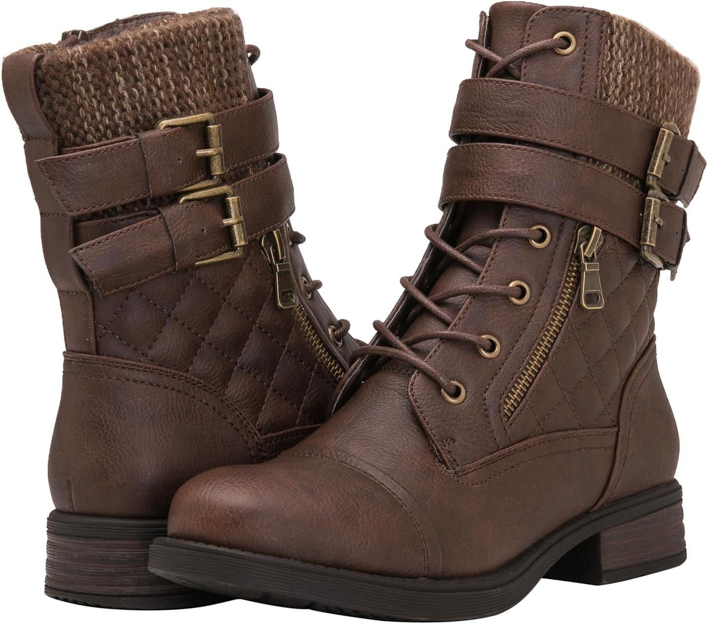 imageGLOBALWIN 1903 Womens Fashion Low Heels Lace Up Ankle Boots Combat Boots For Women1903brown