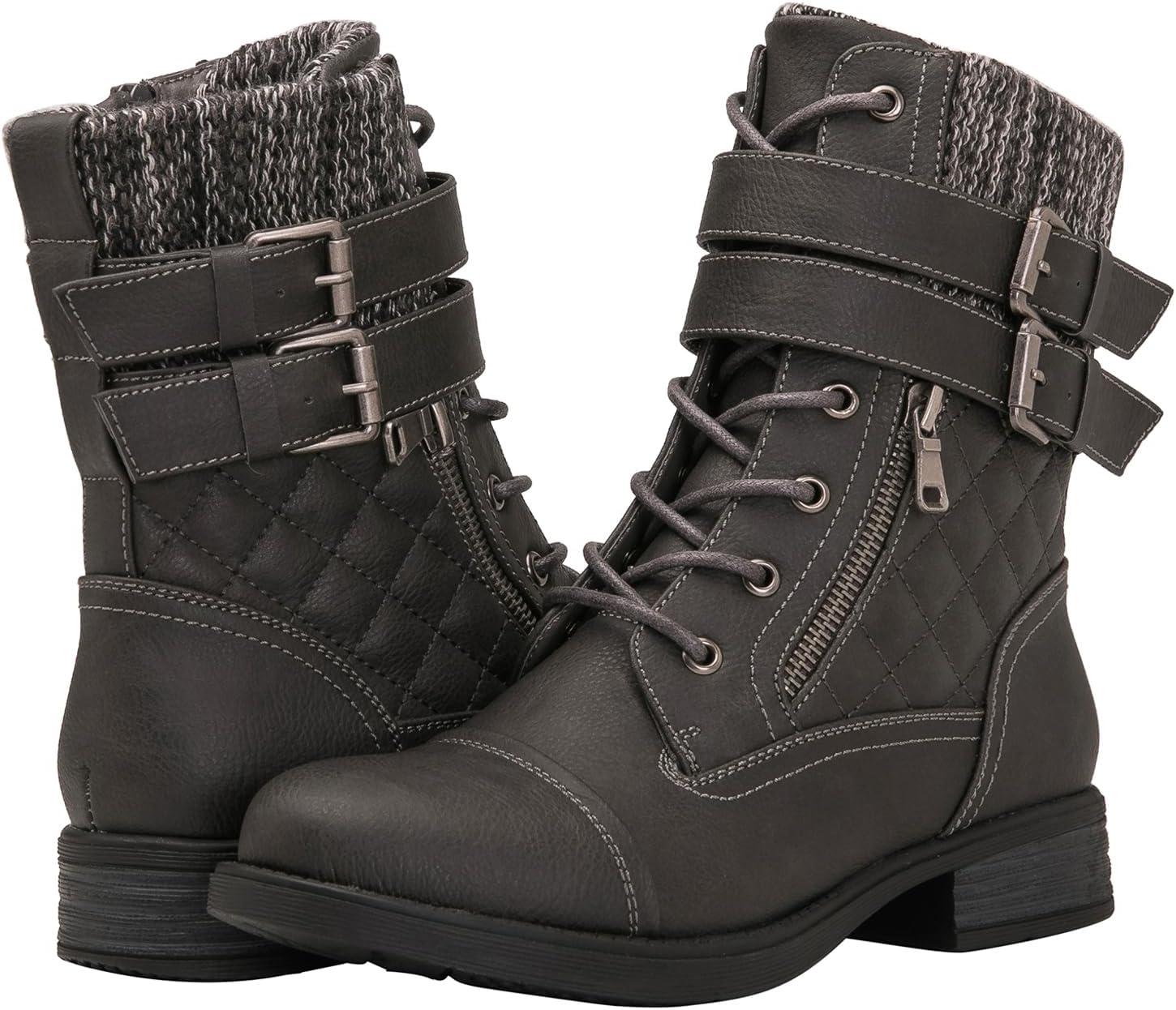 imageGLOBALWIN 1903 Womens Fashion Low Heels Lace Up Ankle Boots Combat Boots For Women1903grey