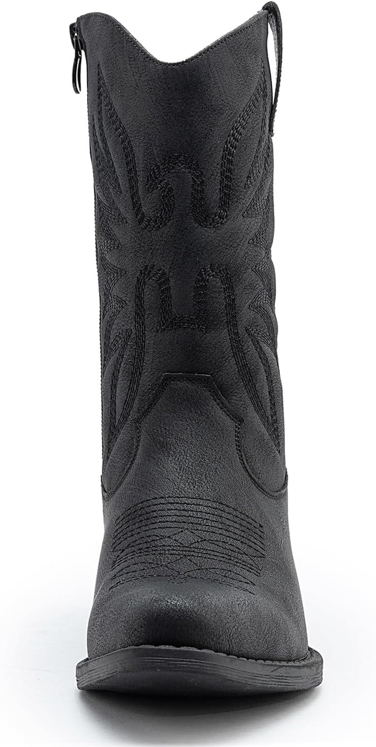 imageGLOBALWIN Black Cowboy Boots For Women Cowgirl Boots With Low Heel Comfortable Embroidered Western Boots Snip Toe MidCalf BootsBlack