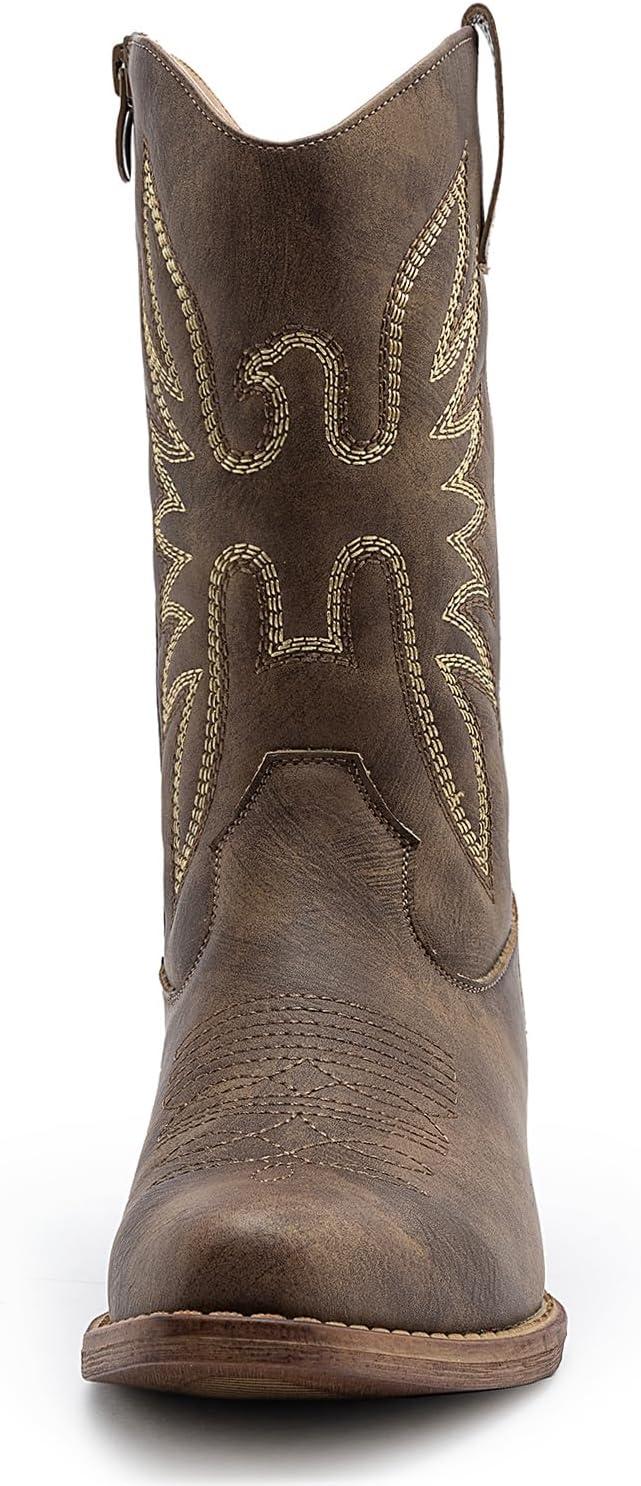 imageGLOBALWIN Black Cowboy Boots For Women Cowgirl Boots With Low Heel Comfortable Embroidered Western Boots Snip Toe MidCalf BootsBrown