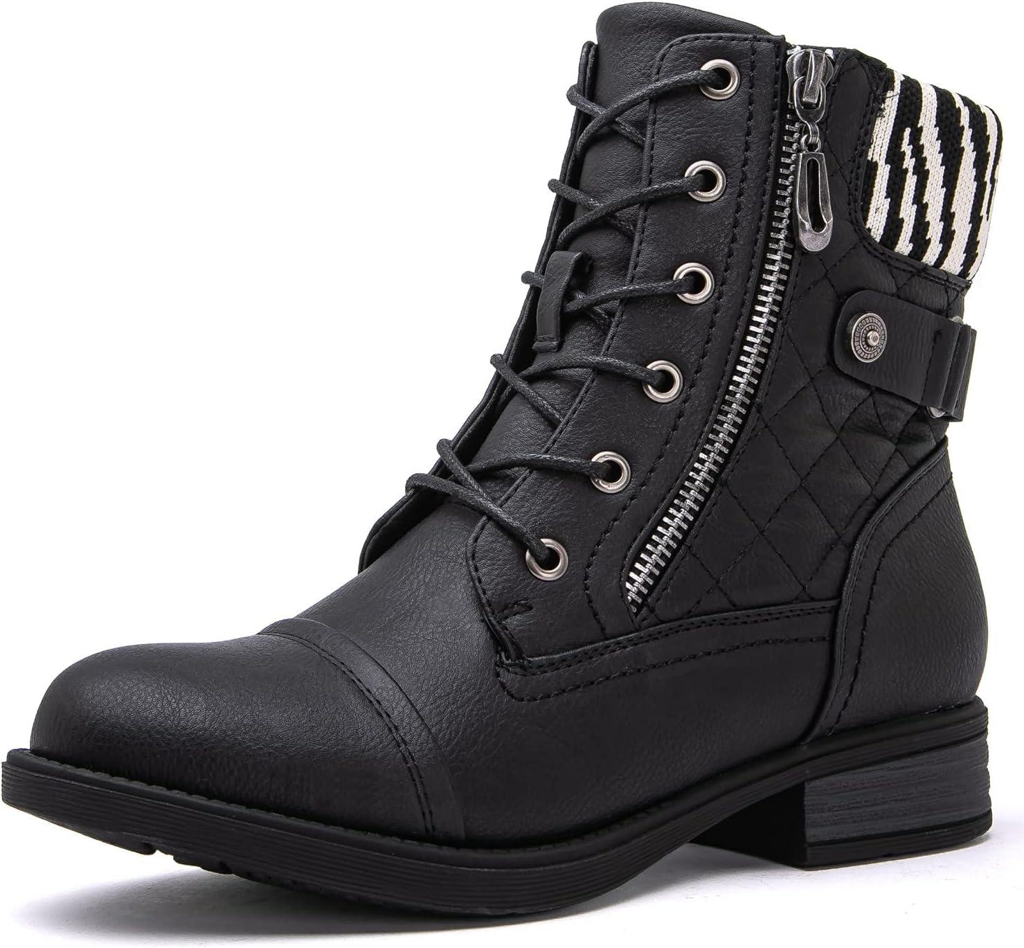 imageGLOBALWIN Womens Ankle Booties Fashion Combat Boots Fall Boots For Women Comfortable Low Heel2121 Black2