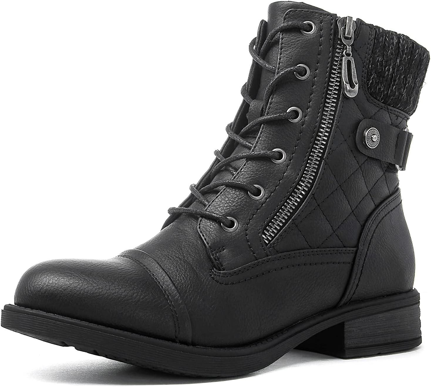 imageGLOBALWIN Womens Ankle Booties Fashion Combat Boots Fall Boots For Women Comfortable Low Heel2121black