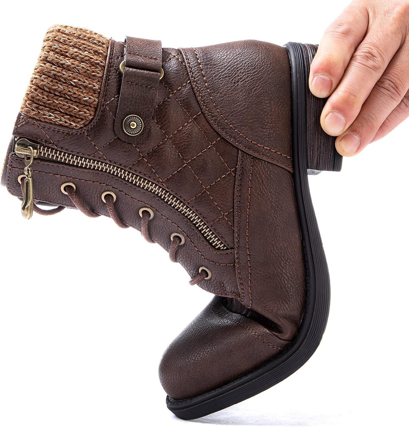 imageGLOBALWIN Womens Ankle Booties Fashion Combat Boots Fall Boots For Women Comfortable Low Heel2121brown
