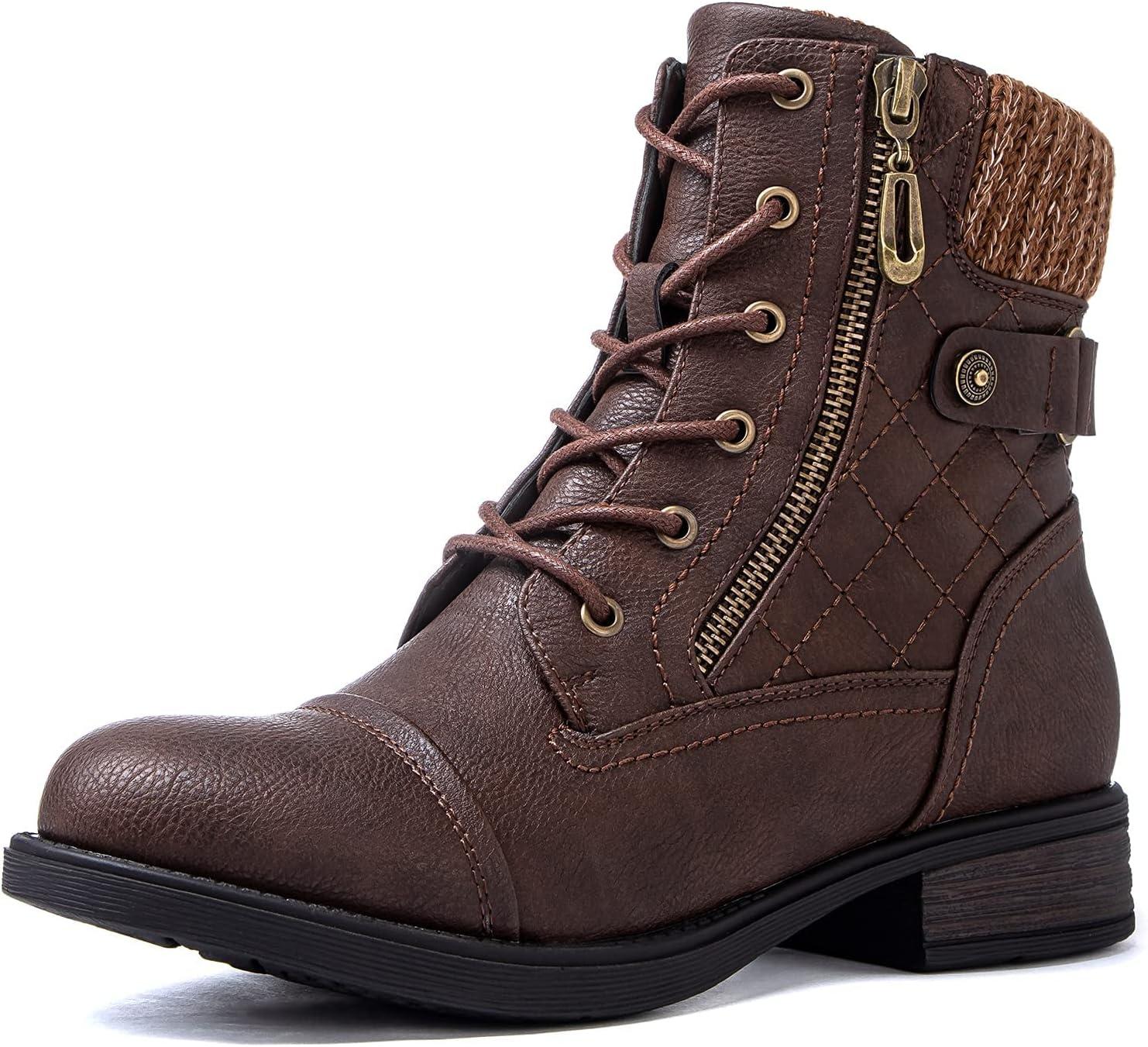 imageGLOBALWIN Womens Ankle Booties Fashion Combat Boots Fall Boots For Women Comfortable Low Heel2121brown