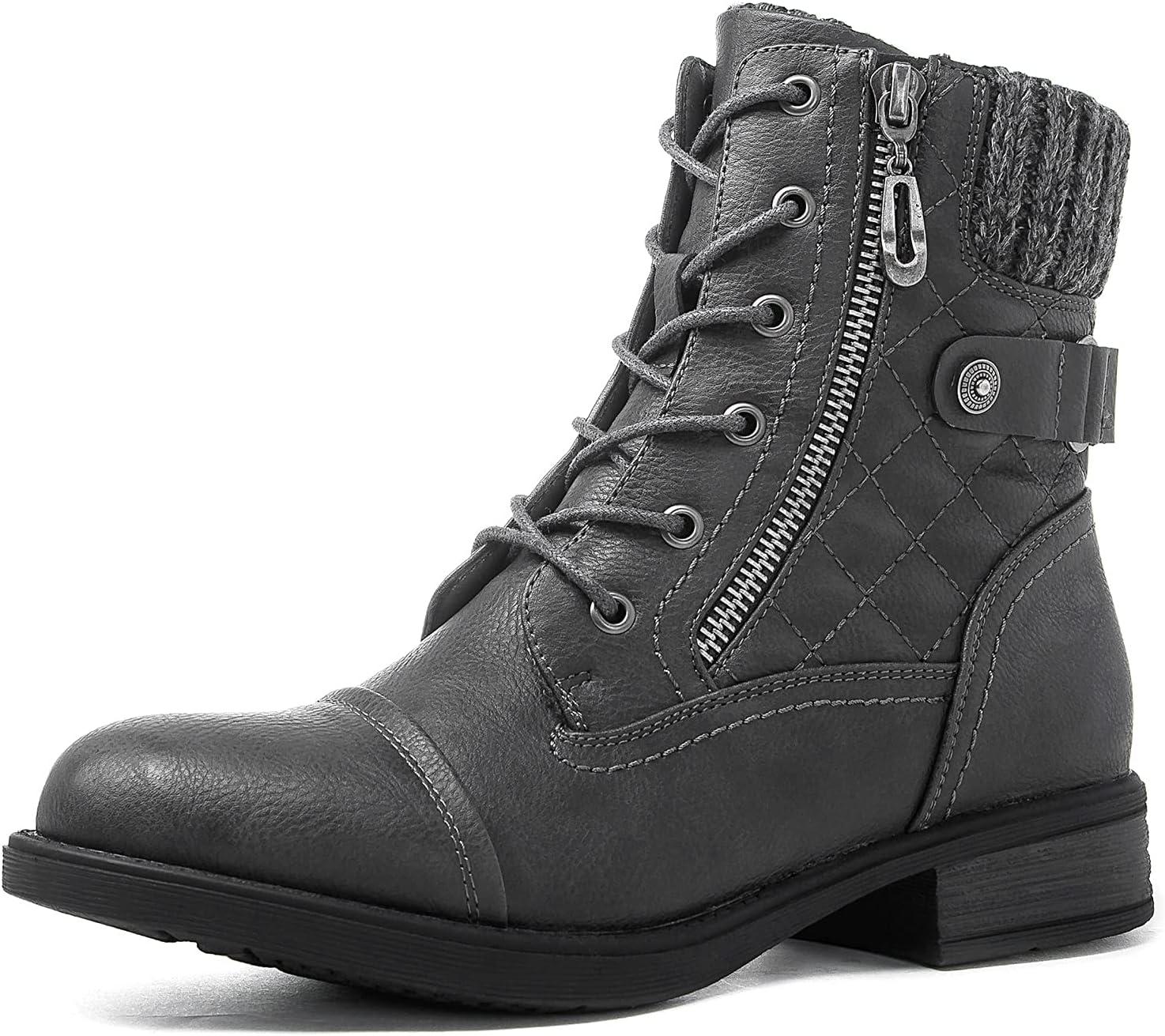 imageGLOBALWIN Womens Ankle Booties Fashion Combat Boots Fall Boots For Women Comfortable Low Heel2121grey
