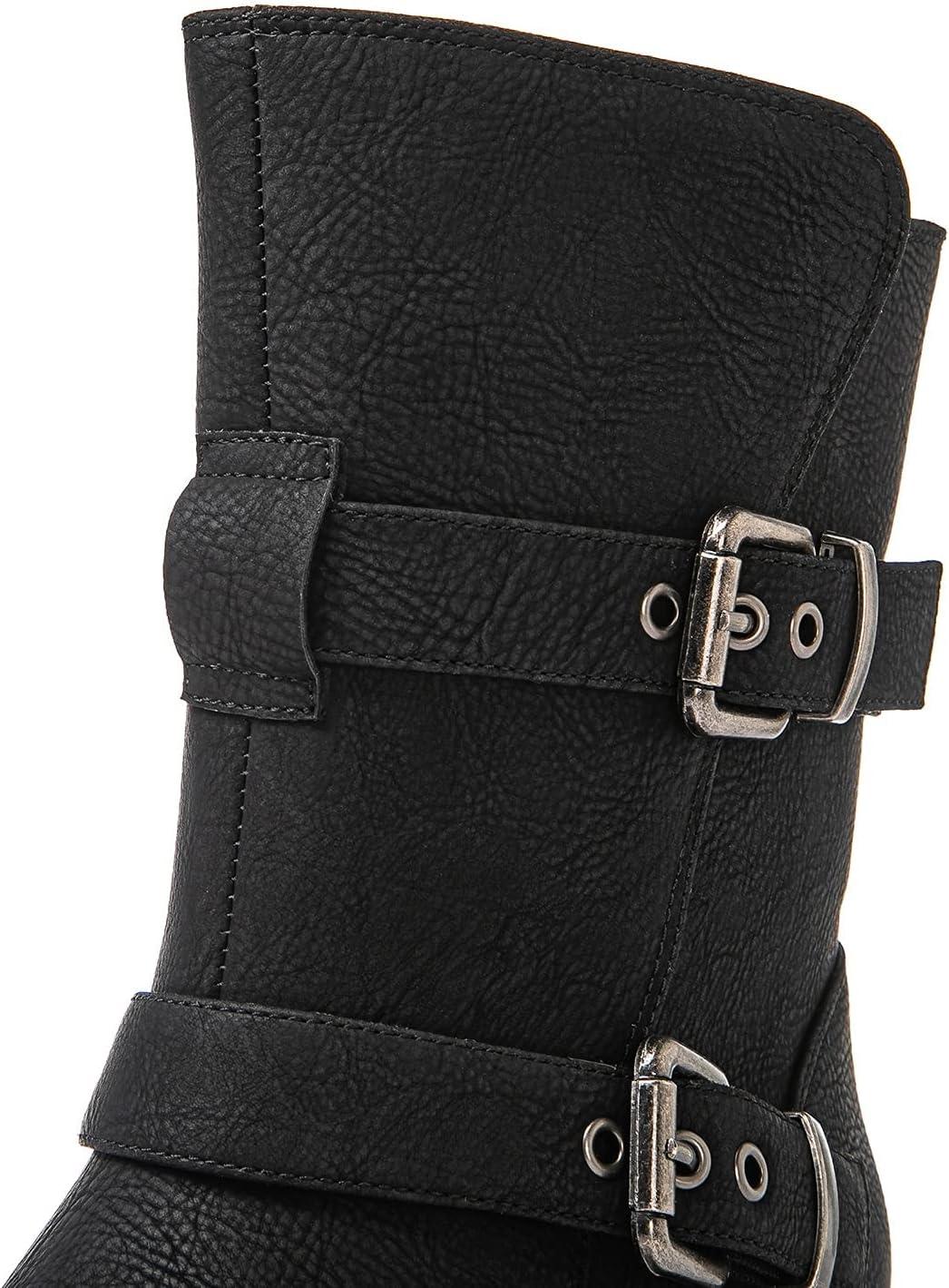 imageGLOBALWIN Womens Ankle Boots For Women Faux Fur Lined Winter Moto Boots Ankle Booties With Adjustable Double Buckles21yy07black