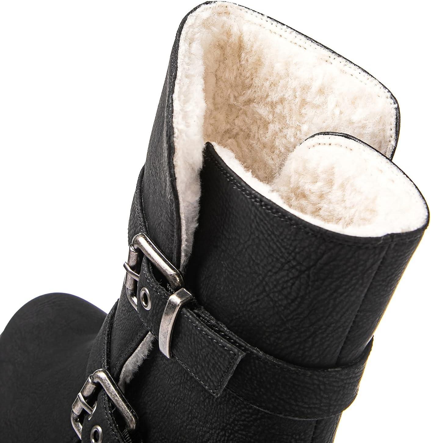 imageGLOBALWIN Womens Ankle Boots For Women Faux Fur Lined Winter Moto Boots Ankle Booties With Adjustable Double Buckles21yy07black