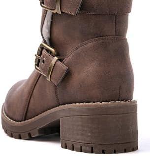 imageGLOBALWIN Womens Ankle Boots For Women Faux Fur Lined Winter Moto Boots Ankle Booties With Adjustable Double Buckles21yy07brown