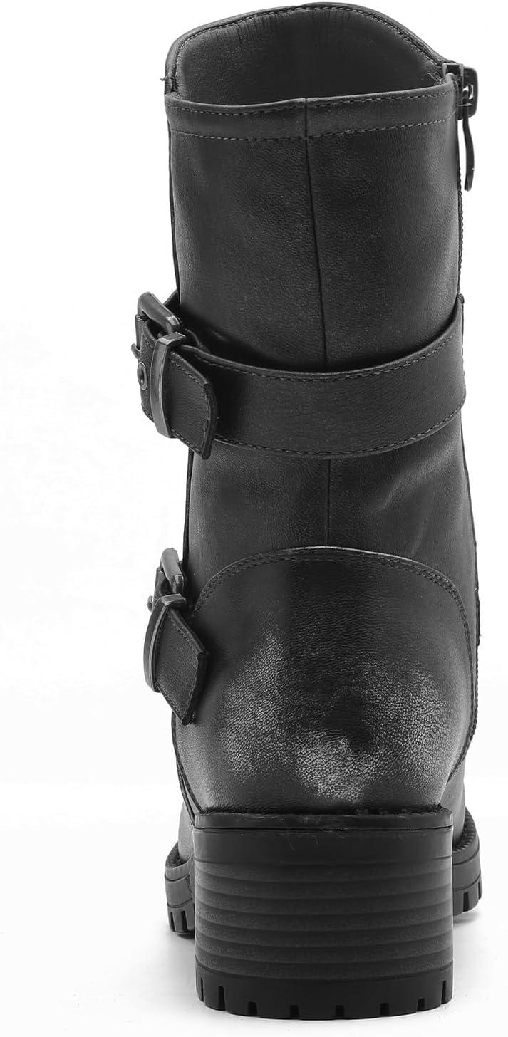 imageGLOBALWIN Womens Biker Boots Black GWW21YY13 Ankle Boots Bootie Zip Closure Block Heel AllDay Comfort Versatile Ethically Made21yy13 Distressed Silver