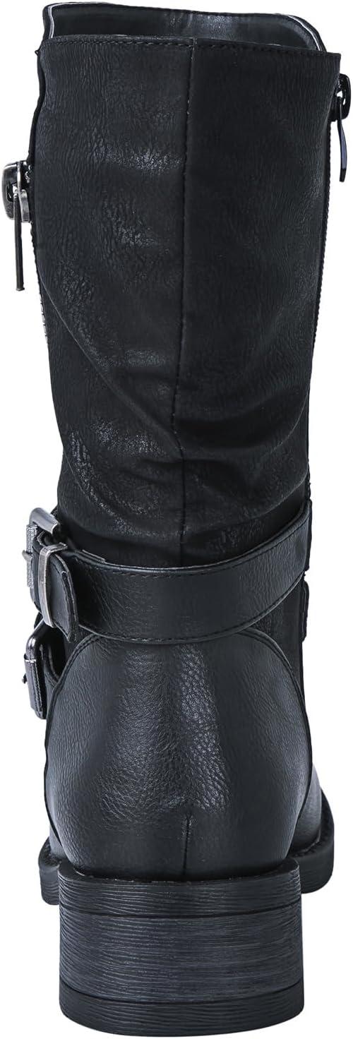 imageGLOBALWIN Womens Fall Fashion Biker Boots Mid Calf Boots For Women Low Heel18yy05 Black