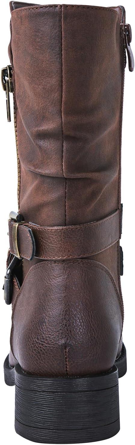 imageGLOBALWIN Womens Fall Fashion Biker Boots Mid Calf Boots For Women Low Heel18yy05 Brown