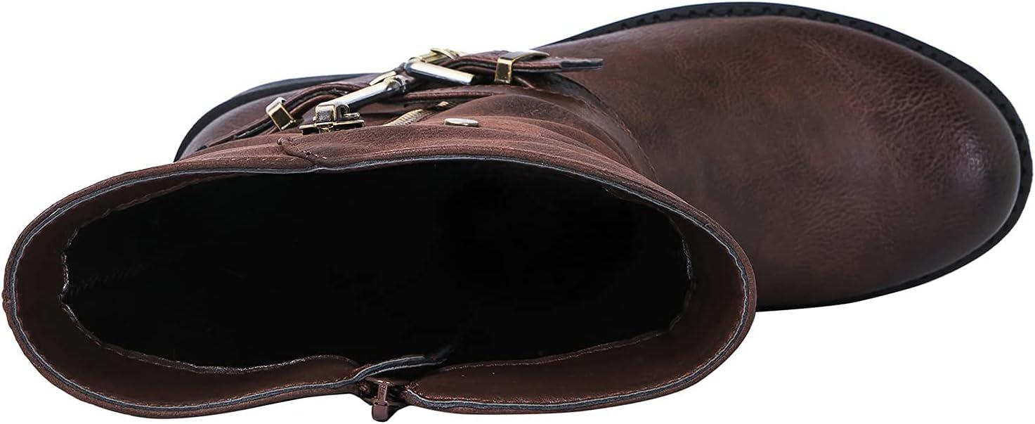 imageGLOBALWIN Womens Fall Fashion Biker Boots Mid Calf Boots For Women Low Heel18yy05 Brown