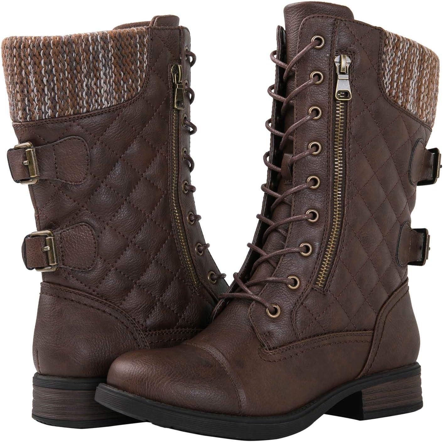 imageGLOBALWIN Womens Fashion Low Heels Lace Up Ankle Boots1842 Brown