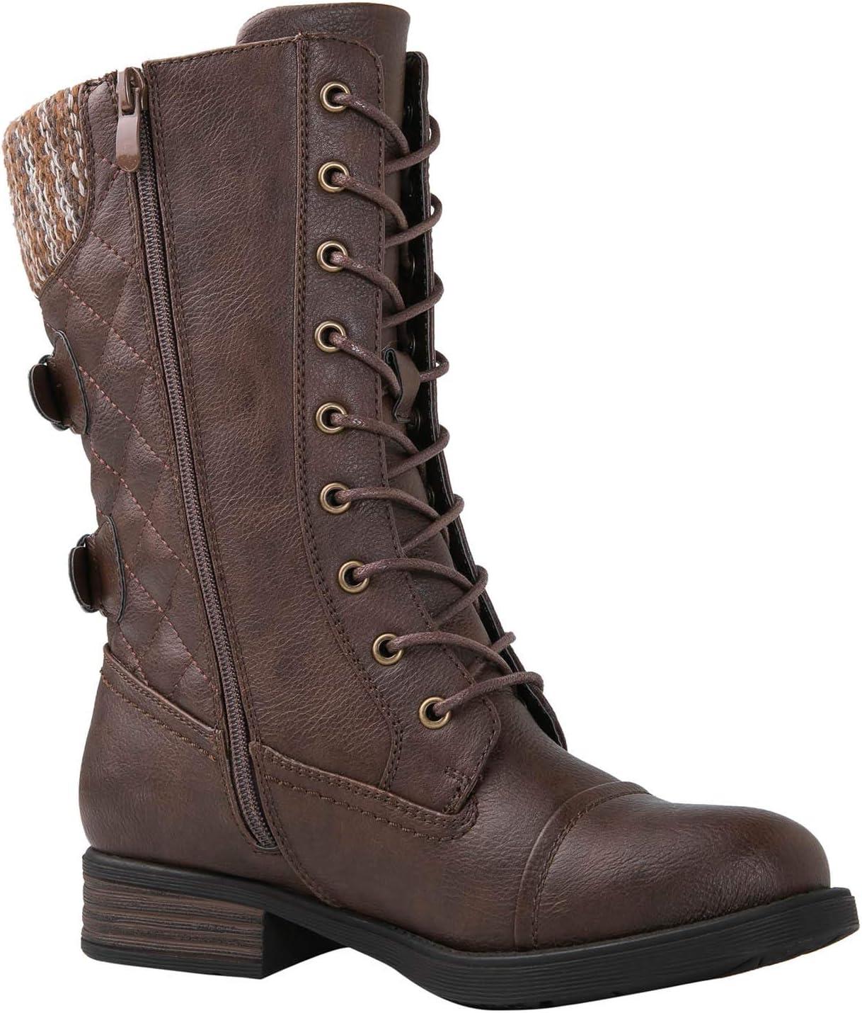 imageGLOBALWIN Womens Fashion Low Heels Lace Up Ankle Boots1842 Brown