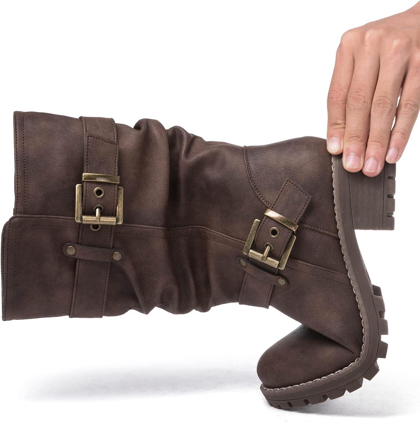 imageGLOBALWIN Womens Mid Calf Dress Boots Biker Motorcycle Riding Boots Women For Women21yy08brown