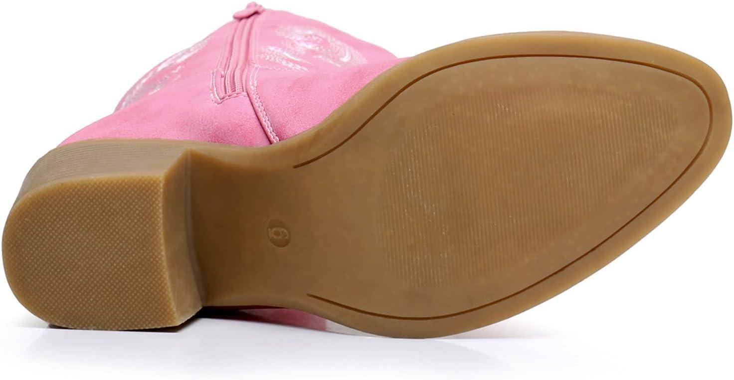 imageGLOBALWIN Womens Mid Calf The Western Cowgirl Boots Fashion Cowboy Boots For Women Chunky Low Heel19yy17pink