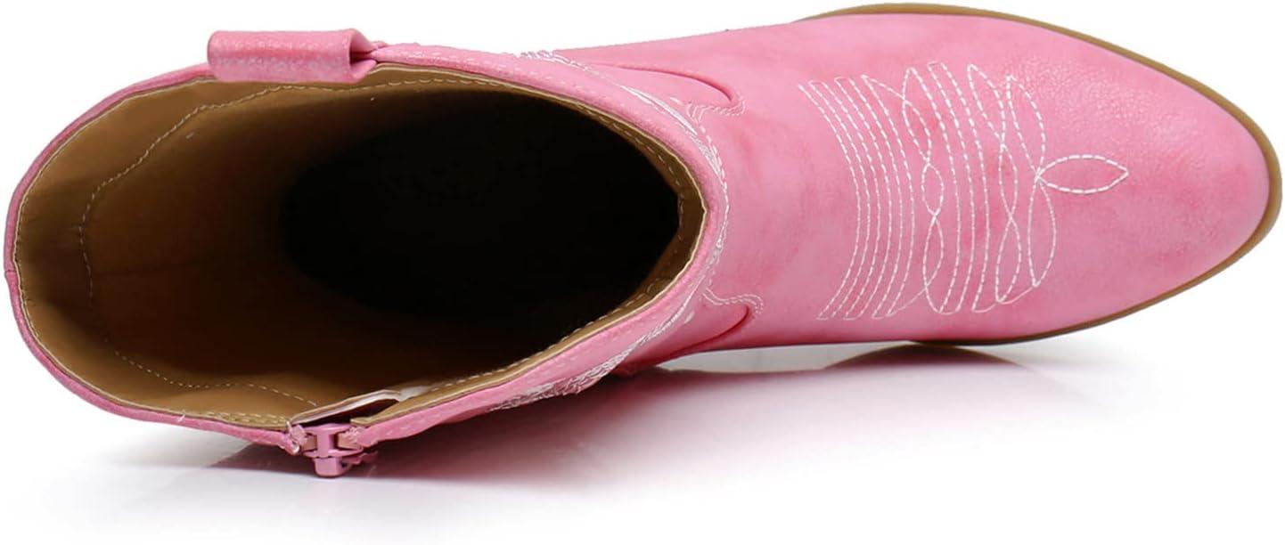 imageGLOBALWIN Womens Mid Calf The Western Cowgirl Boots Fashion Cowboy Boots For Women Chunky Low Heel19yy17pink