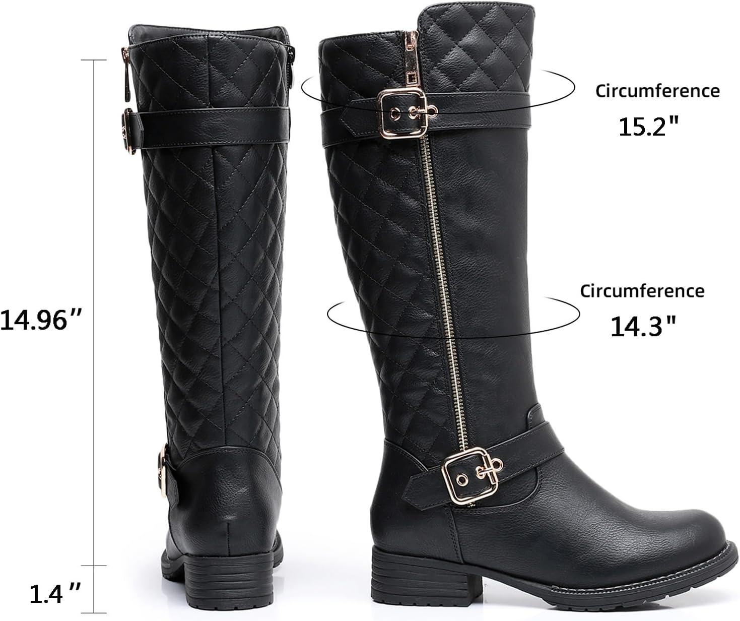 imageGLOBALWIN Womens Quilted Knee High Boots Low Heel Comfortable Fashion Dressy Riding Boots For Women19yy03black