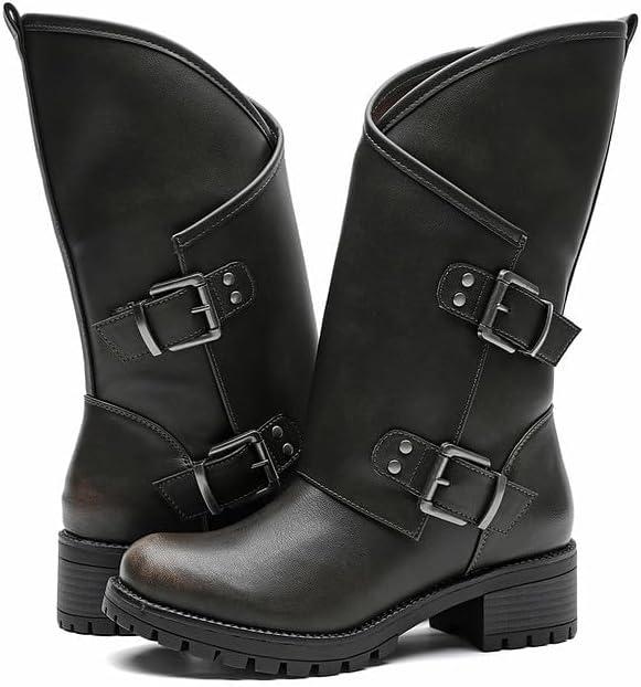 imageGLOBALWIN Womens The Twisted Rider Motorcycle Boots MidCalf Fashion Boots For Women Low Heel18yy01 Distressed Brown