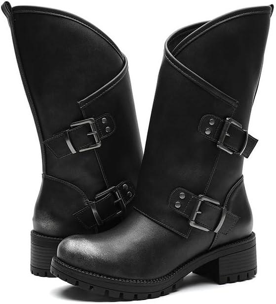imageGLOBALWIN Womens The Twisted Rider Motorcycle Boots MidCalf Fashion Boots For Women Low Heel18yy01 Distressed Silver